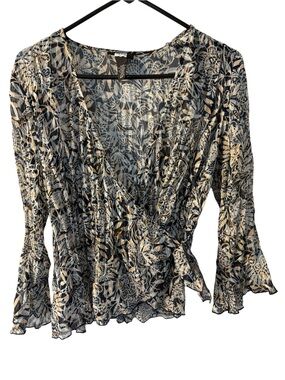 Studio 1940 Black & Cream Floral Wrap Blouse